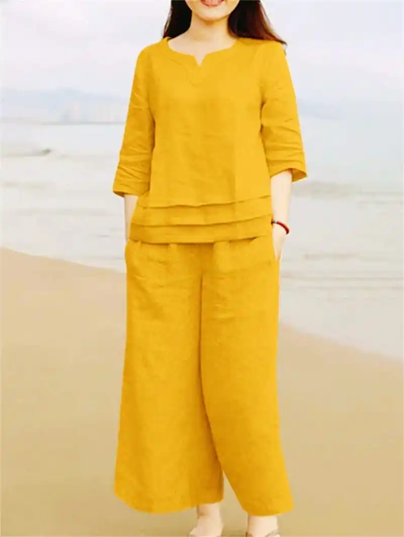 Elegant Cotton Slub Co-ord Set Mustard yellow.png